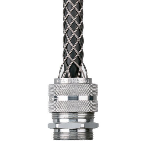 Deluxe Cord Grip, Straight, M25, Aluminum Body, Stainless Steel Grip